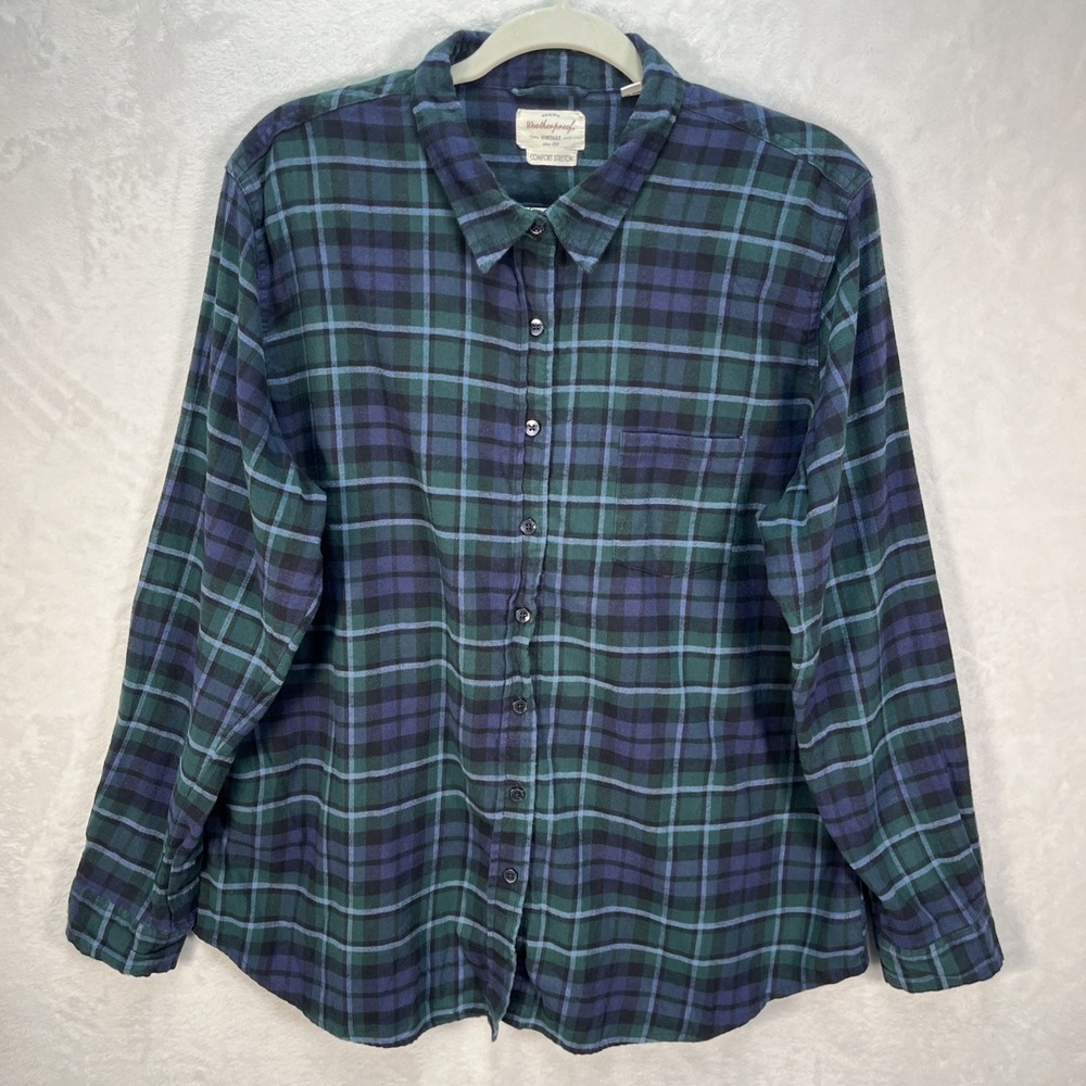 Weatherproof Vintage Comfort Stretch Plaid Flannel Shirt Womens XXL Green Cabin